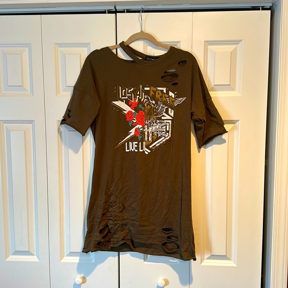Derek Heart ripped and jeweled tshirt dress